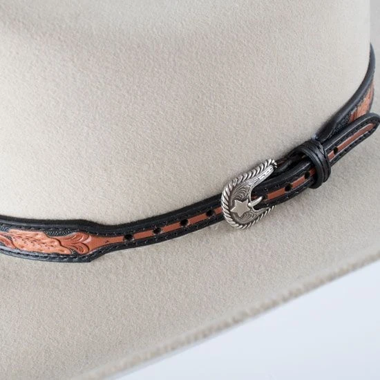 Black And Tan Floral Tooled Hatband 3 Black And Tan Floral Tooled Hatband
