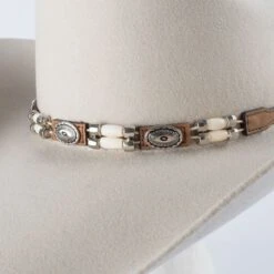 Brown Studs And Beaded Hatband