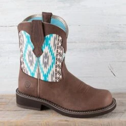 Ariat Turquoise Aztec Fatbaby Heritage Twill Boots