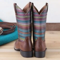 Ariat Dark Buffalo Brown Round Up Wide Square Toe Boots -Western Cowboy Equipment Shop 10038421 heel