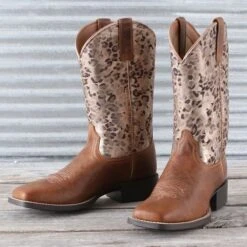 Ariat Ladies Metallic Leopard Round Up Wide Square Toe Boots