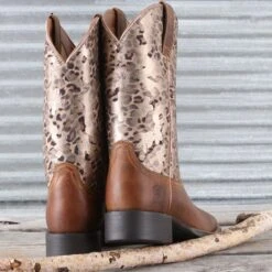 Ariat Ladies Metallic Leopard Round Up Wide Square Toe Boots -Western Cowboy Equipment Shop 10040363 heel