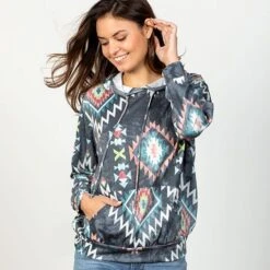 Ella Charcoal Aztec Hoodie -Western Cowboy Equipment Shop 10943 alt1