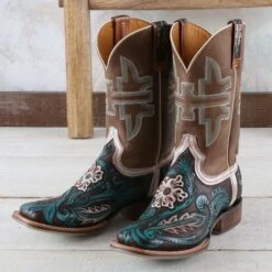 Tin Haul Turquoise Boho Feather Boots