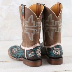Tin Haul Turquoise Boho Feather Boots -Western Cowboy Equipment Shop 141455 heel