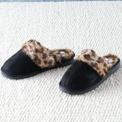 Corkys Black Leopard Snooze Slippers