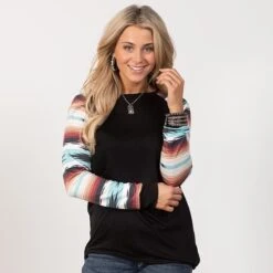 Acoma Geometric Print Black Top