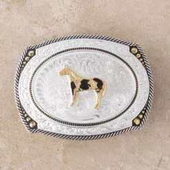 Montana Silversmiths Large Cameo Roped Buckle -Western Cowboy Equipment Shop 31210 paint horse