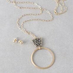 Shine Bright Grey And Gold Crystal Jewelry Set