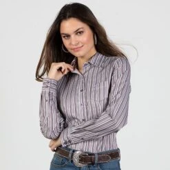 Cinch Tencel Purple Sage Striped Top