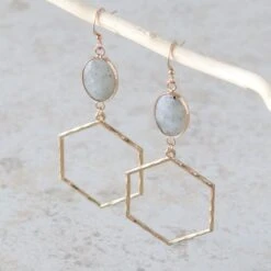 Arizona Nights Grey And Gold Hexagon Drop Earrings
