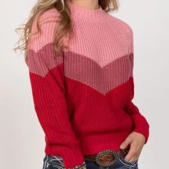 Rock & Roll Denim Shades Of Red Chevron Sweater -Western Cowboy Equipment Shop 36079 alt1