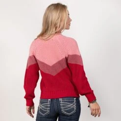 Rock & Roll Denim Shades Of Red Chevron Sweater -Western Cowboy Equipment Shop 36079 alt2