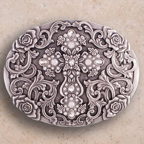 Floral Cross Buckle With Rhinestones 3 Floral Cross Buckle With Rhinestones