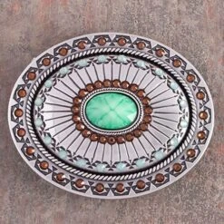 Oval Buckle With Turquoise And Brown Stone Details