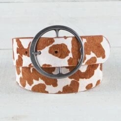 Wide Hair-on Cow Print Belt