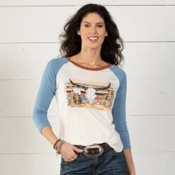 Rock & Roll Denim Long Life Baseball Tee