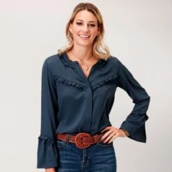 Roper Ruffle In Blue Top