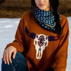 Wrangler Retro Rust Aztec Steerhead Sweater -Western Cowboy Equipment Shop 56454 infl 2
