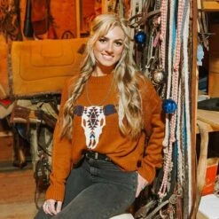 Wrangler Retro Rust Aztec Steerhead Sweater -Western Cowboy Equipment Shop 56454 infl 4