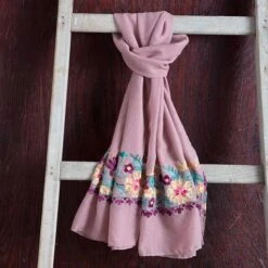 Mauve Floral Embroidered Scarf