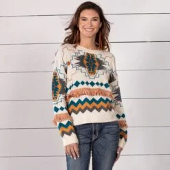 Rock & Roll Denim Texacoma Fringe Sweater