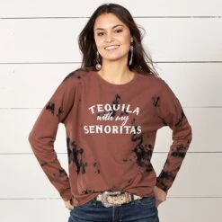 Rock & Roll Denim Tequila With My Senioritas Top
