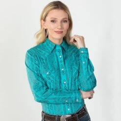 Pandhandle Rough Stock Turquoise Punchy Paisley Top