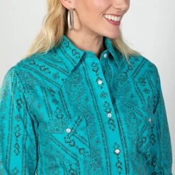 Pandhandle Rough Stock Turquoise Punchy Paisley Top -Western Cowboy Equipment Shop 67296 alt2