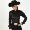 Faux Button Zip Stretch Sateen Black Show Top 1 Faux Button Zip Stretch Sateen Black Show Top -Western Cowboy Equipment Shop 68521