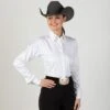 Faux Button Zip Stretch Sateen White Show Top -Western Cowboy Equipment Shop 68522