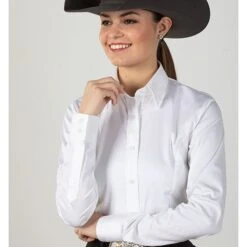 Faux Button Zip Stretch Sateen White Show Top -Western Cowboy Equipment Shop 68522 alt3
