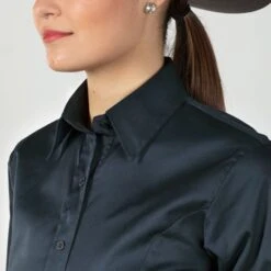 Faux Button Zip Stretch Sateen Dark Grey Top -Western Cowboy Equipment Shop 68523 alt2