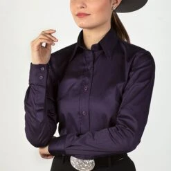 Faux Button Zip Stretch Sateen Plum Show Top -Western Cowboy Equipment Shop 68525 alt2