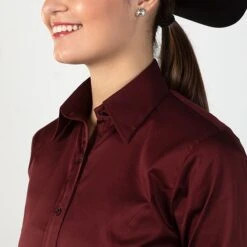 Faux Button Zip Stretch Sateen Burgundy Show Top -Western Cowboy Equipment Shop 68526 alt2
