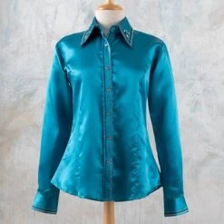 Turquoise Faux Button Bling Show Top -Western Cowboy Equipment Shop 70020