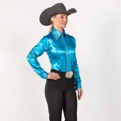 Turquoise Faux Button Bling Show Top -Western Cowboy Equipment Shop 70020 alt1