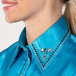 Turquoise Faux Button Bling Show Top -Western Cowboy Equipment Shop 70020 alt3