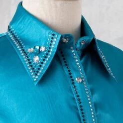 Turquoise Faux Button Bling Show Top -Western Cowboy Equipment Shop 70020 detail1