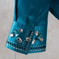 Turquoise Faux Button Bling Show Top -Western Cowboy Equipment Shop 70020 detail2