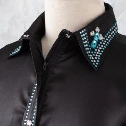 Black Faux Button Bling Show Top -Western Cowboy Equipment Shop 70021 detail3