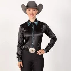 Black Faux Button Bling Show Top