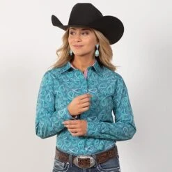 Teal Paisley Top -Western Cowboy Equipment Shop 70051