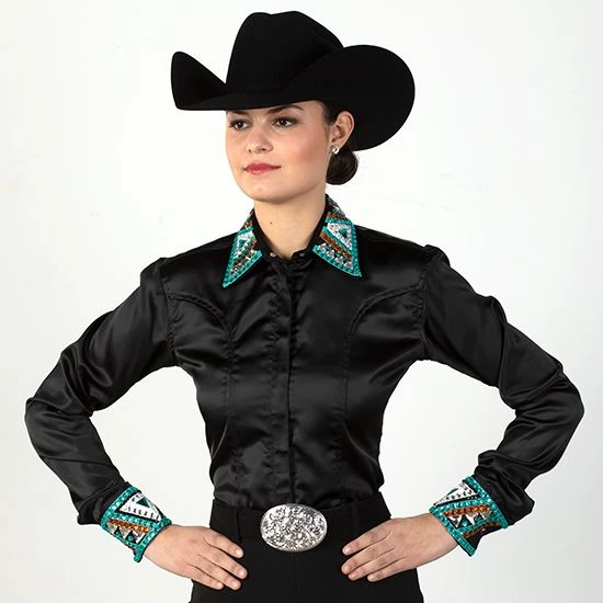 Embellished Sateen Black Copper Show Blouse 4 Embellished Sateen Black Copper Show Blouse - Image 2