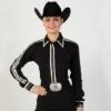 Black And White Rhinestone Zip Front Blouse -Western Cowboy Equipment Shop 701600