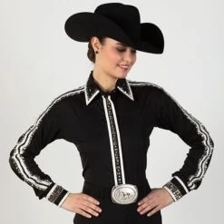 Black And White Rhinestone Zip Front Blouse -Western Cowboy Equipment Shop 701600 alt3