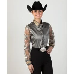 Silver Embellished Sheer Sleeve Show Blouse -Western Cowboy Equipment Shop 70167 alt1