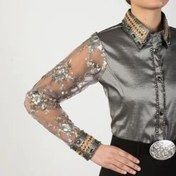 Silver Embellished Sheer Sleeve Show Blouse -Western Cowboy Equipment Shop 70167 alt2