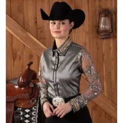 Silver Embellished Sheer Sleeve Show Blouse -Western Cowboy Equipment Shop 70167 alt5