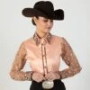 Blush Embellished Sheer Sleeve Show Blouse -Western Cowboy Equipment Shop 70169